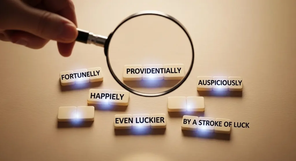 synonyms for luckily